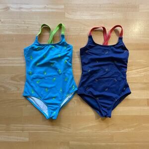 Girls Swimsuits Blue Rainbows Pinapples Amazon Essentials XS (5) Good Condition